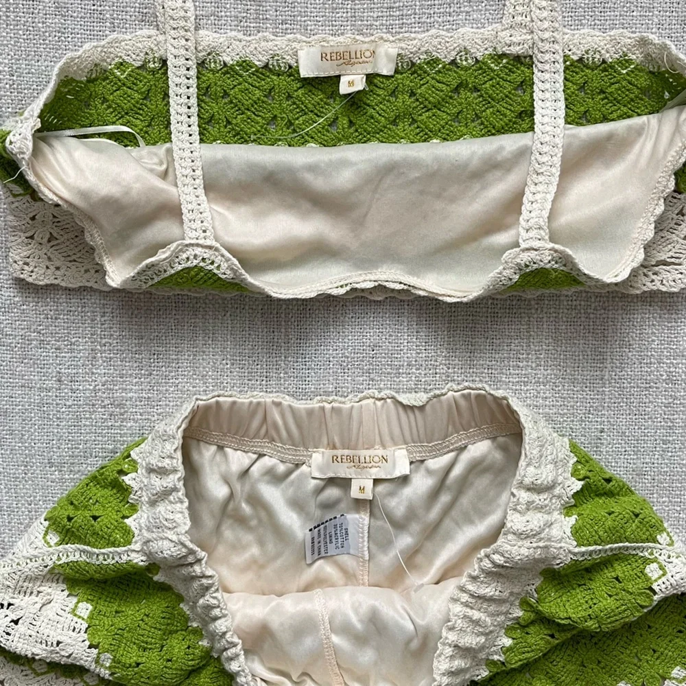 Rebellion Crochet Knit Cropped Tank & Shorts - Size M - Picture 2 of 3